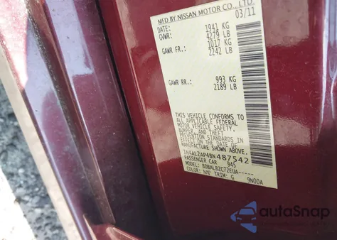 2011 Nissan Altima 2.5 S from USA, damaged, VIN 1N4AL2AP4BN487542